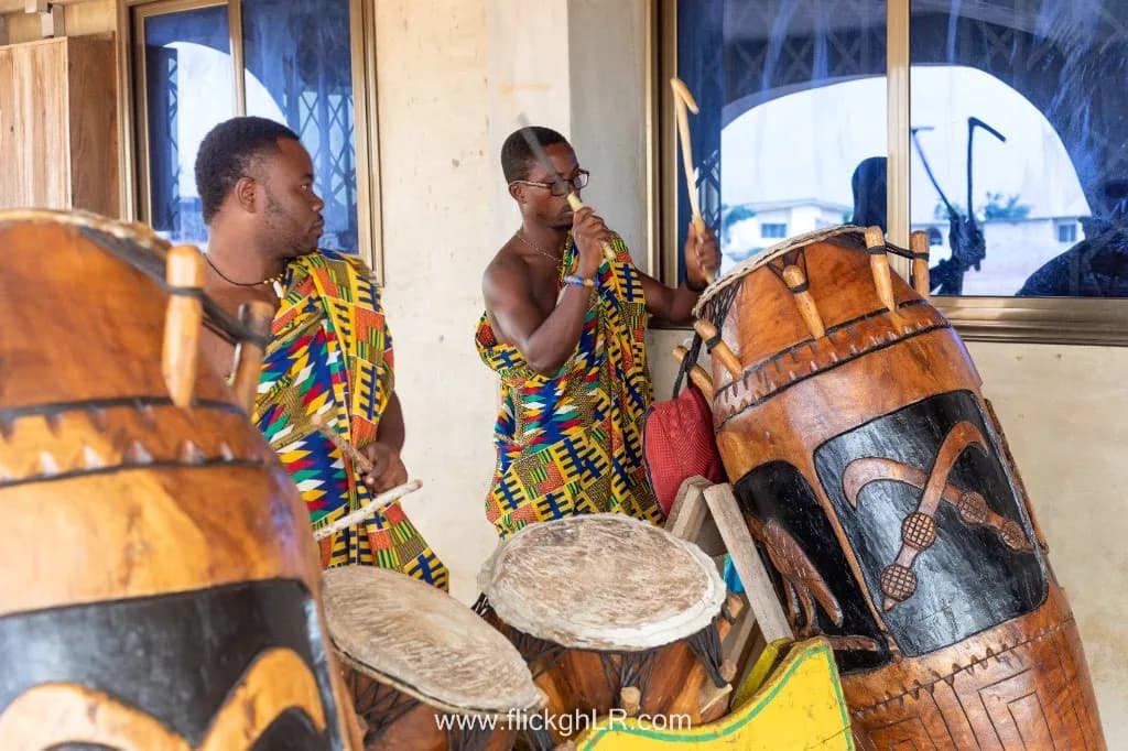 Fontomfrom drums and Kente cloth — cultural performance at a Kingdom Business gathering.