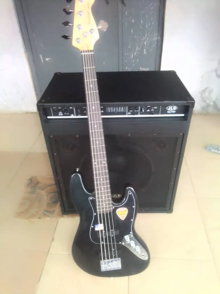 Bass guitar and amplifier donated to support the church’s music ministry.